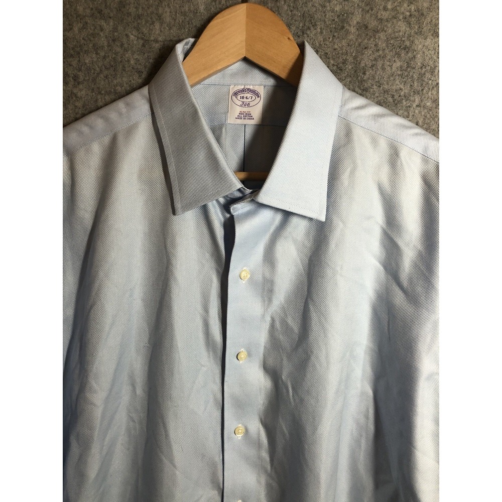 Brooks Brothers Shirt Mens 18 6/7 Blue Non-Iron Cotton Classic New w Tags